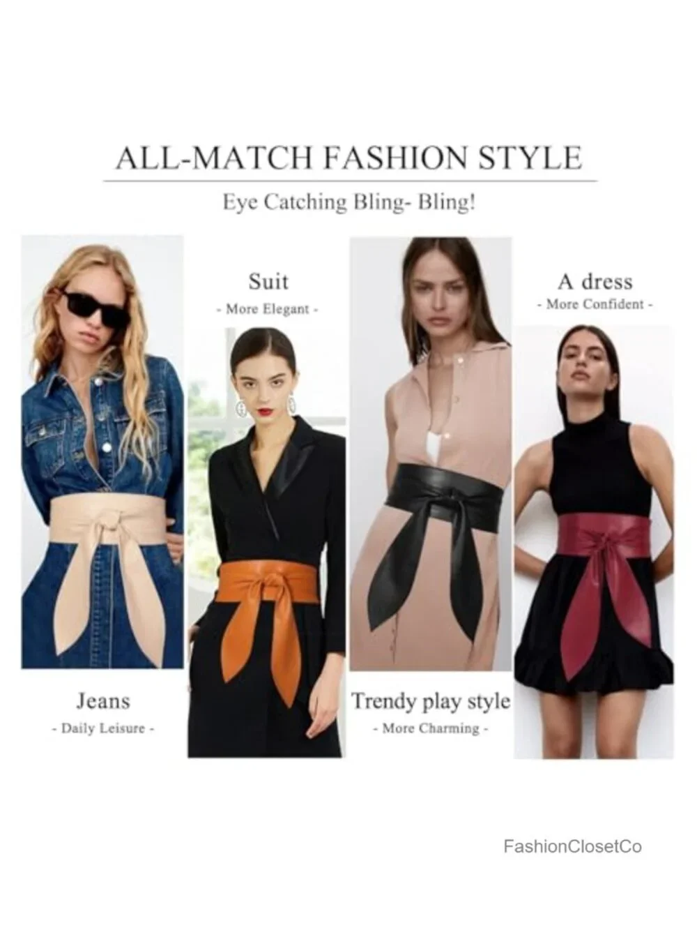Women’s Faux Leather Obi Belt Wrap Wide Tie Waist Belt